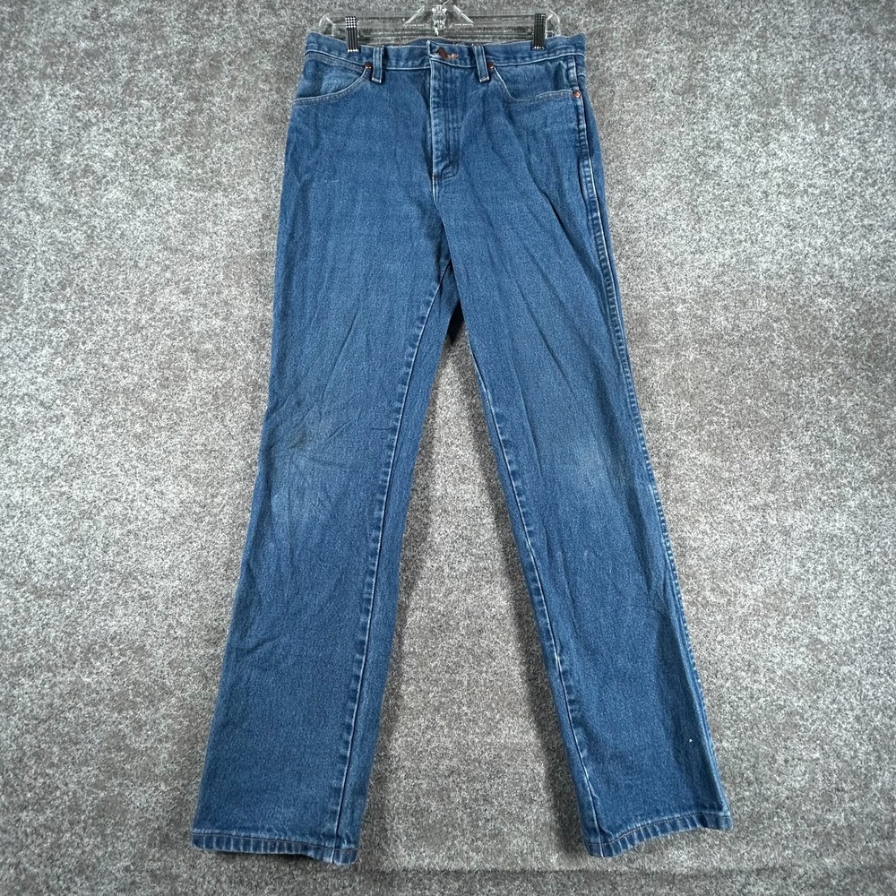 VTG Wrangler 936DEN Cowboy Cut Jeans Mens 33x34 Blue Denim Rigid‎ Slim Mid Rise